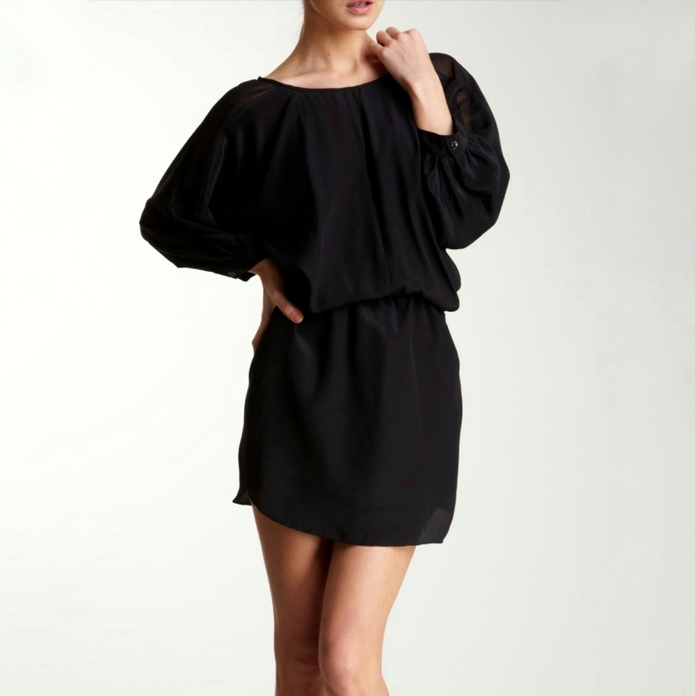 Greylin Silk and Mesh Tie Waist Black Dress